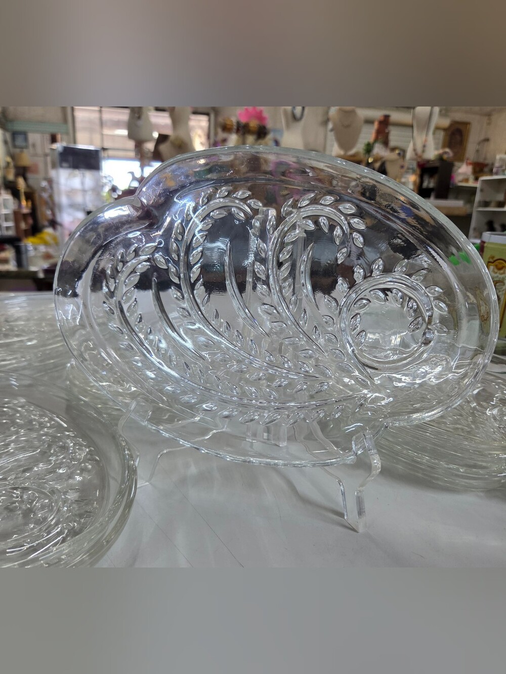 Vintage Federal Glass Homestead Wheat Snack Plates Clear Pressed Oval Set of 3